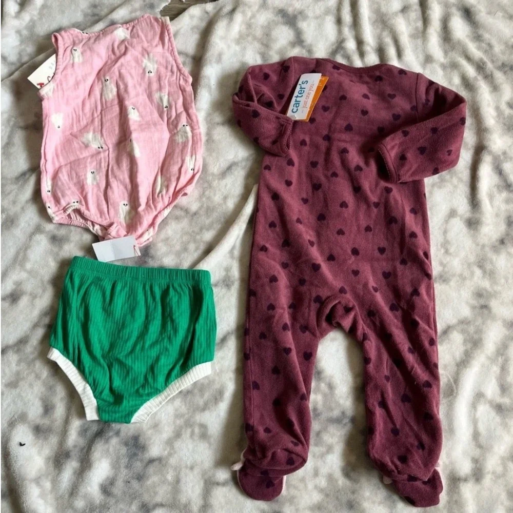 Carter's Baby Girls 6-9M 3 Pc Outfit‎ Bundle NWT Sleeper Romper Bloomers
